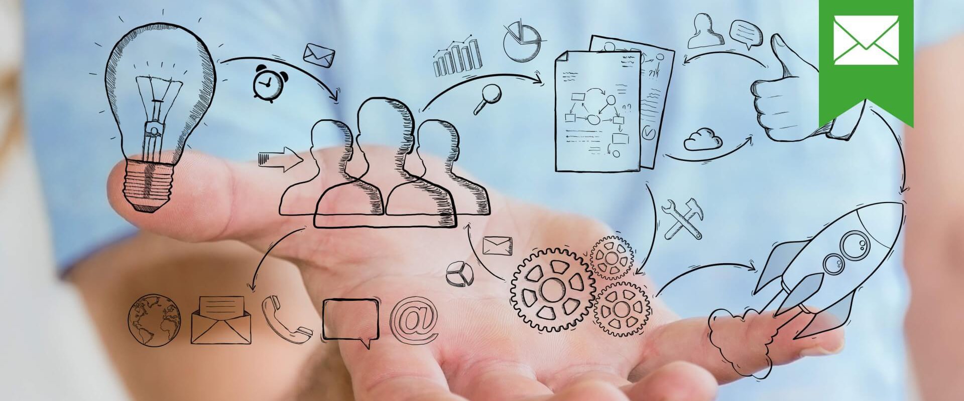 Hand hält eine Schritt-für-Schritt-Anleitung zur Erstellung eines Geschäftsplans für Ihr Startup.