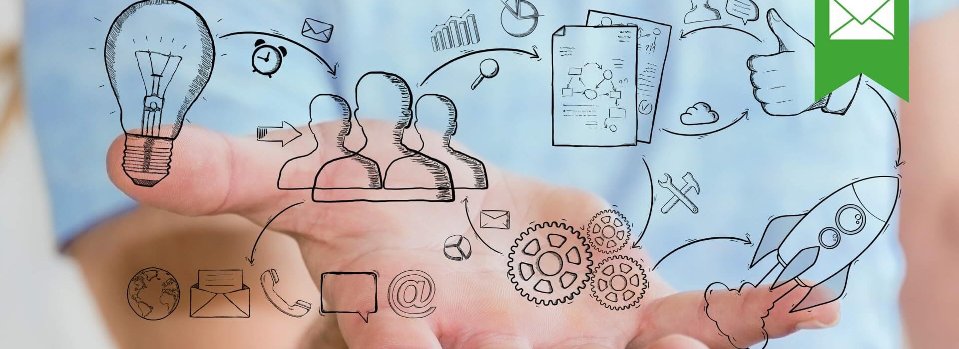 Hand hält eine Schritt-für-Schritt-Anleitung zur Erstellung eines Geschäftsplans für Ihr Startup.