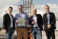 The mayor of Ilmenau also attended the event and delivered a speech. (left to right: Ilmenau Mayor Dr. Daniel Schultheiß with MetraLabs Managing Directors Dr. Johannes Trabert, Dr. Andreas Bley, and Dr. Christian Martin). Photo: MetraLabs