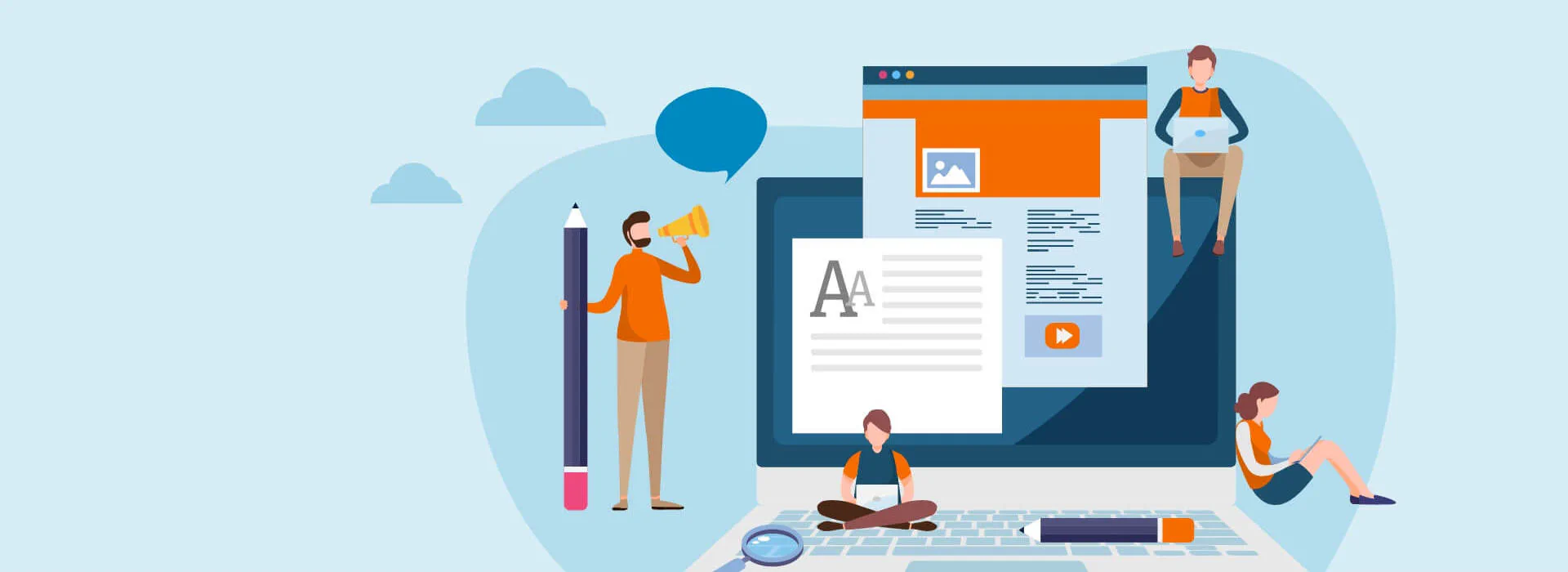 Bildbeschreibung / description: Team arbeitet an Laptop mit Papier und Stift, konzentriert und produktiv, eine Person macht eine Ankündigung