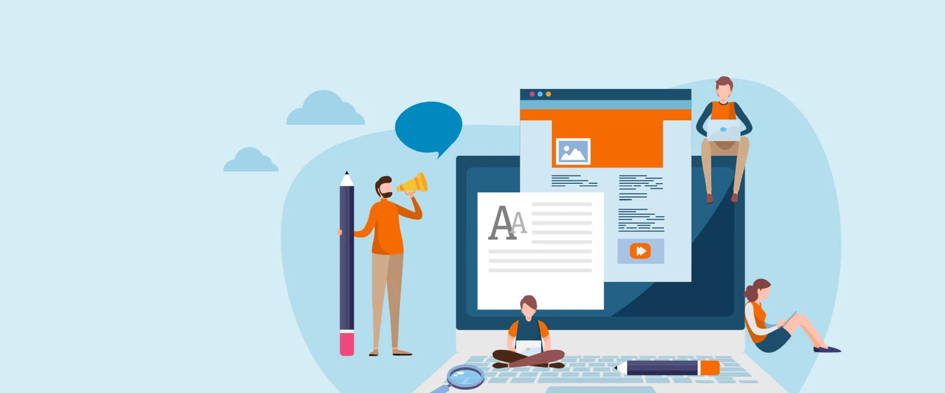 Bildbeschreibung / description: Team arbeitet an Laptop mit Papier und Stift, konzentriert und produktiv, eine Person macht eine Ankündigung