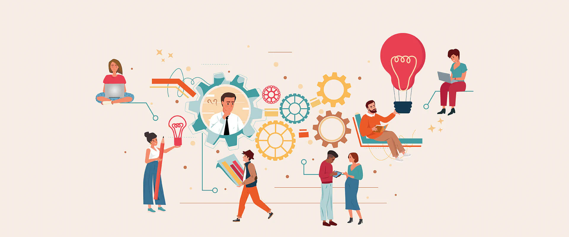 Bildbeschreibung / description: Vektorgrafik, Mitarbeiter mit unterschiedlichen Fähigkeiten arbeiten zusammen an einer Studie